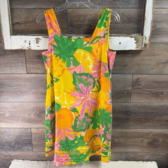 C&C California Linen Tropical Citrus Floral Sleeveless Shift Dress Summer Sz XS - Picture 5 of 7